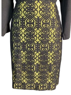 Coldwater Creek Lace Overlay Pencil Skirt Chartreuse Black Size 12